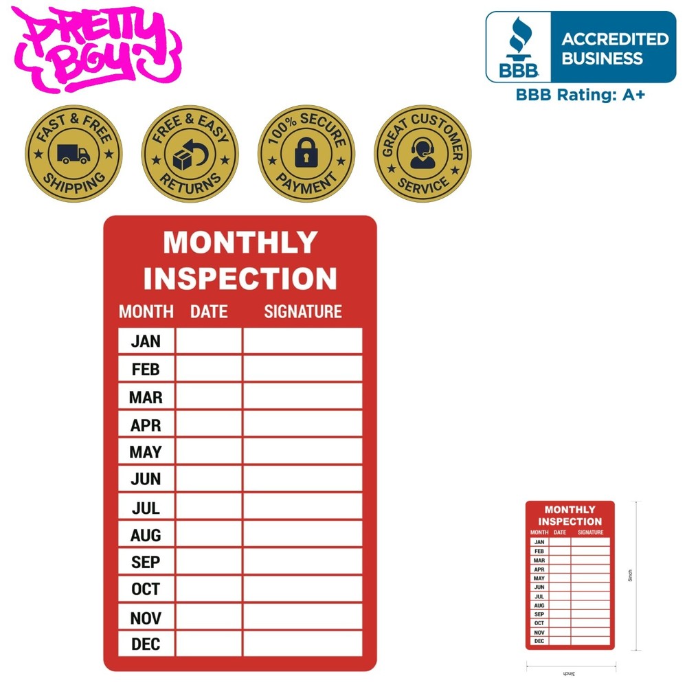 3×5 Inch Monthly Inspection Record Stickers – 50 UV Resistant Labels in Red