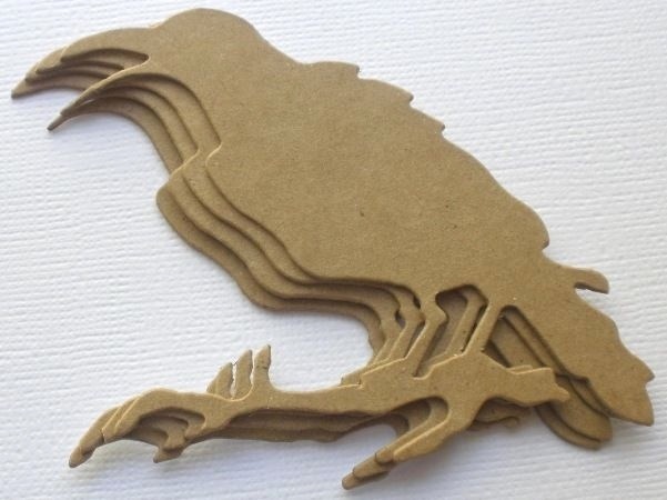 {4} *SPOOKY RAVEN* Bird Crow Halloween – Bare Chipboard Die Cuts – 3 1/2″ inches