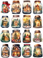 Christmas Magic Jar Winter House Scenery Stickers Stationery Scrapbooking Craft