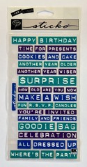 Sticko Label Lingo Blue Teal Birthday Party Words Phrases Scrapbook Stickers
