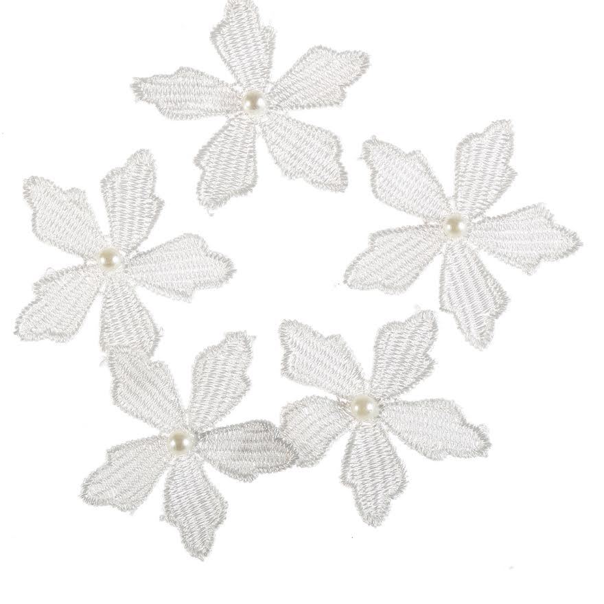 CraftbuddyUS 10 White Leaf Flower w/Pearl motifs 2inches Stitch Fabric