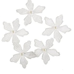 CraftbuddyUS 10 White Leaf Flower w/Pearl motifs 2inches Stitch Fabric