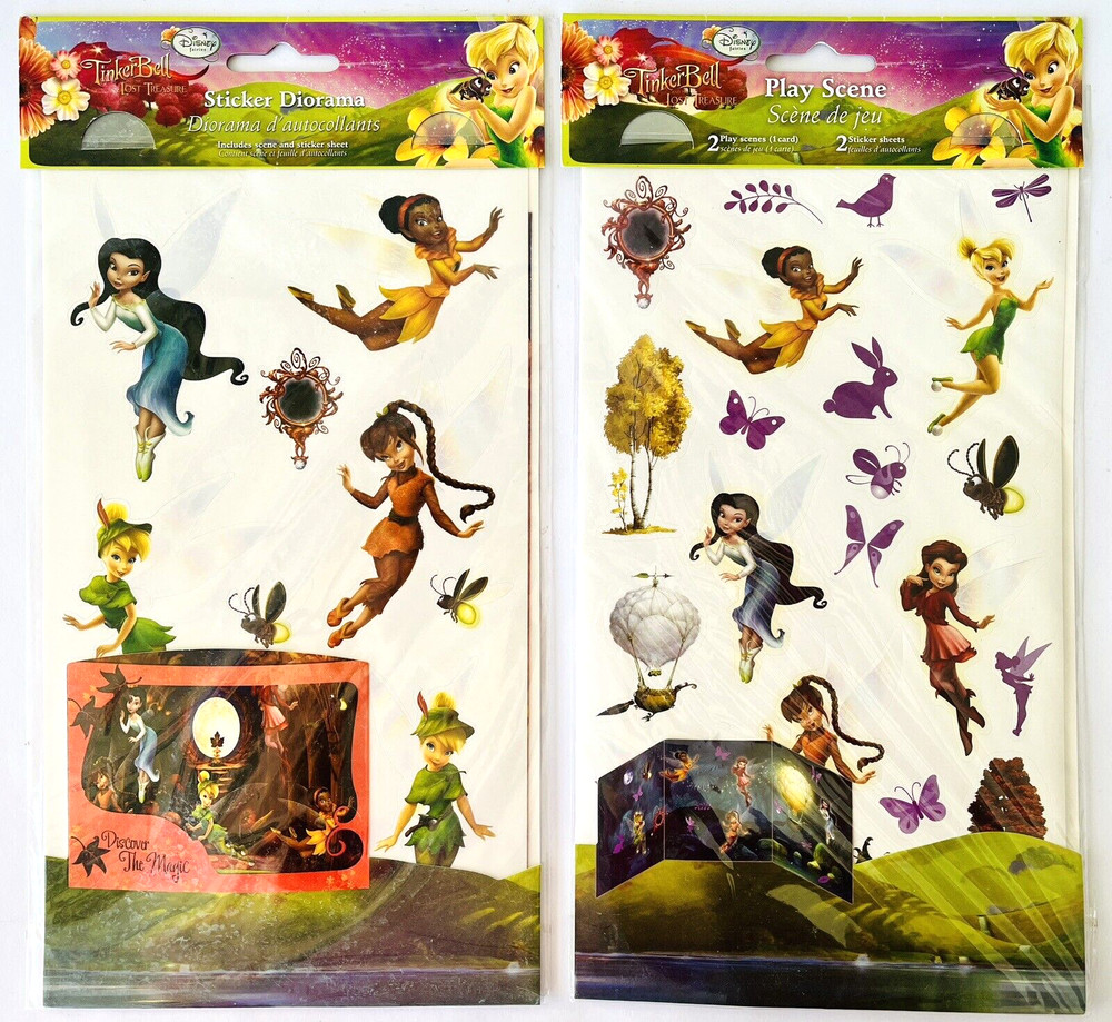 3 TinkerBell Disney Fairies Play Scenes Disney Xpress Resusable Stickers 2 Packs