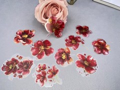 Red flower PET Stickers Pack | flower gold foil watercolor themed PET Sticker