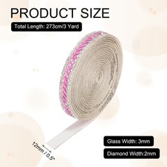 3 Yard Rhinestone Ribbon, 3mm x 3mm Crystal Rhinestone Strips, Pink
