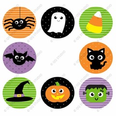 500pcs 1.5in 8 Designs Halloween Sticker Round Shaped Chrome Paper for Halloween