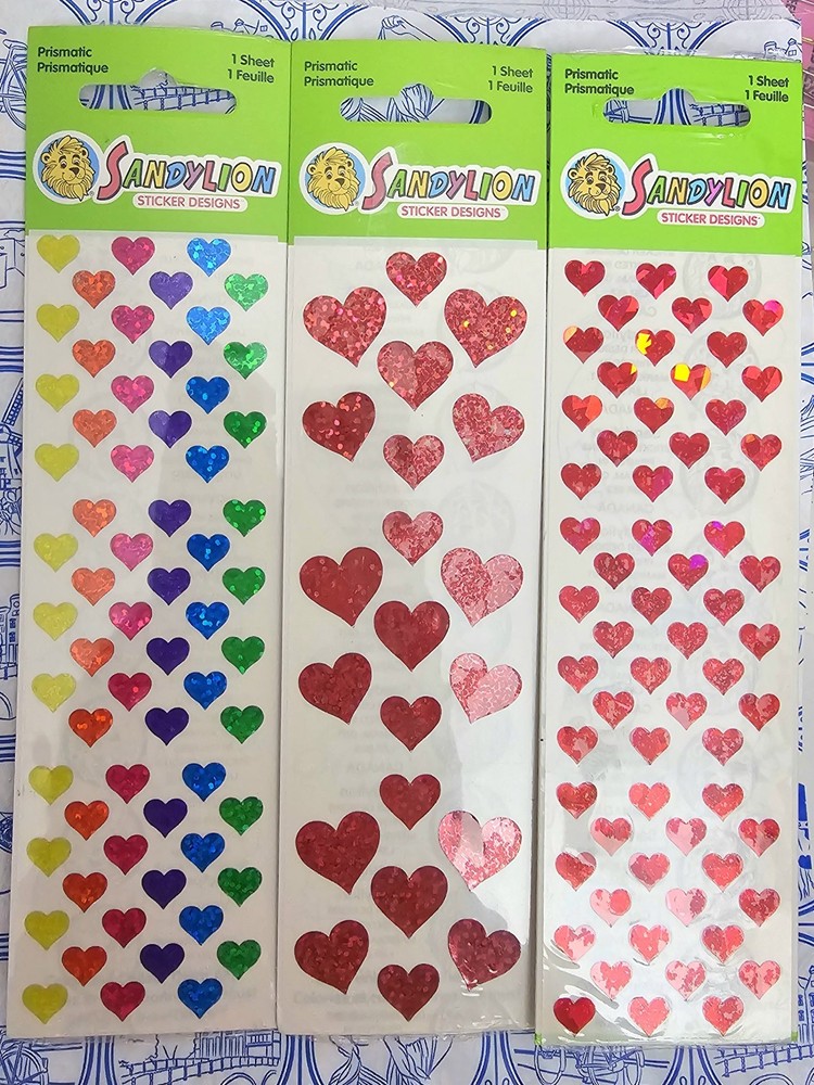 Sandylion Stickers NIP Hearts Prismatic Glitter Rainbow Red Vintage Stickers