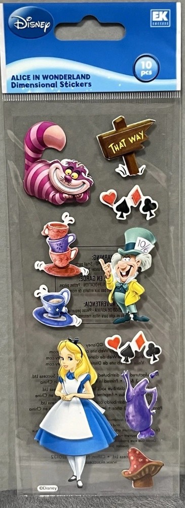 Vintage EK Success Disney Alice In Wonderland Dimensional Stickers 10 pcs Pack
