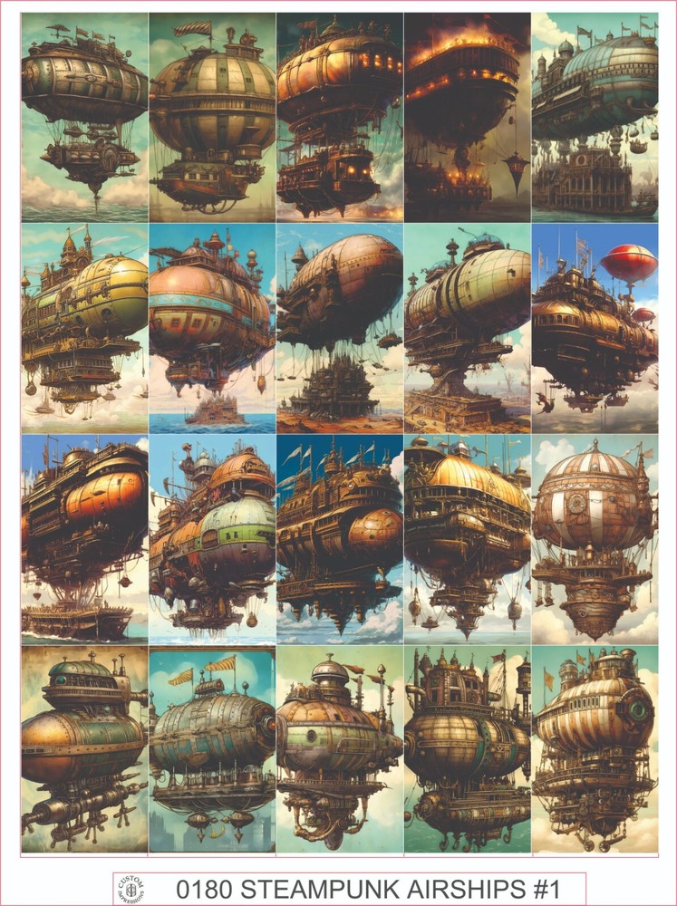 STEAMPUNK AIRSHIPS #1 – COMPLETE SHEET OF 20 STICKERS