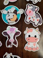 STICKERS x 10 Happy Cow Face Standing Sitting Strawberry Baby Flower JH23
