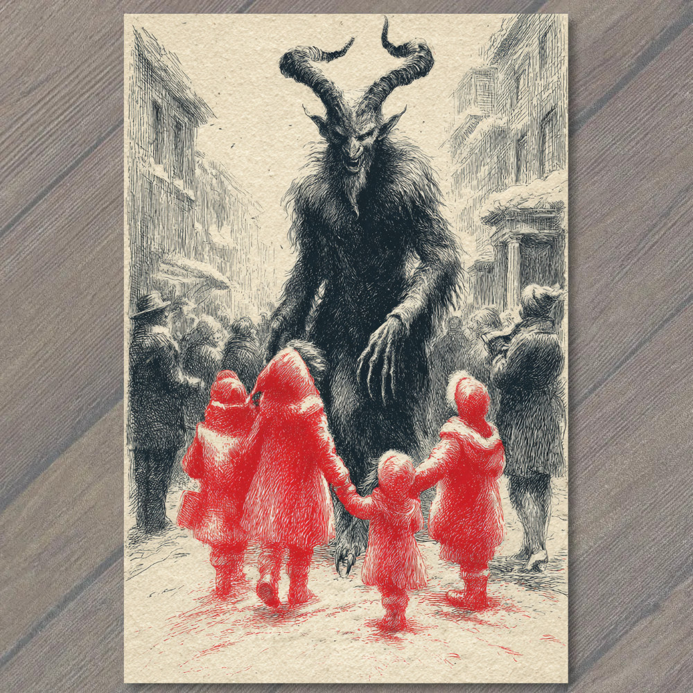 STICKER Krampus Street Children Red Coats Dark Christmas Folklore Horror