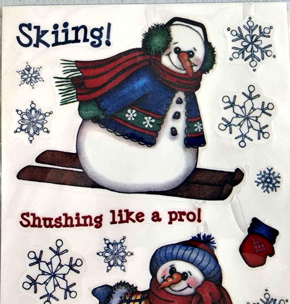 American Traditional Designs Winter Fun Clear Stickers 2005 Snowman NOS Card
