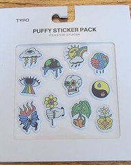 New Typo Puffy Sticker Pack Skull Peace Earth Eye Butterfly Ying Yang Rainbow