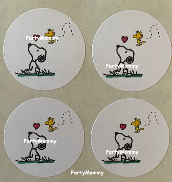 SNOOPY LOVE STICKERS, ENVELOPE SEALS, LABELS, 1.5″, (30) ROUND, TAGS, Valentines