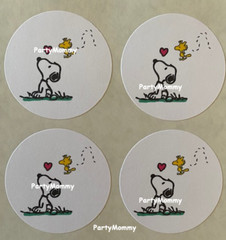 SNOOPY LOVE STICKERS, ENVELOPE SEALS, LABELS, 1.5″, (30) ROUND, TAGS, Valentines