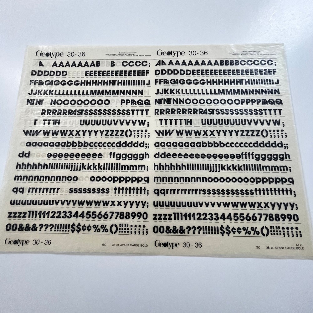 Geotype Rub-on Letters Dry Transfer Press Avant Garde font MANY SIZES *LOOK*