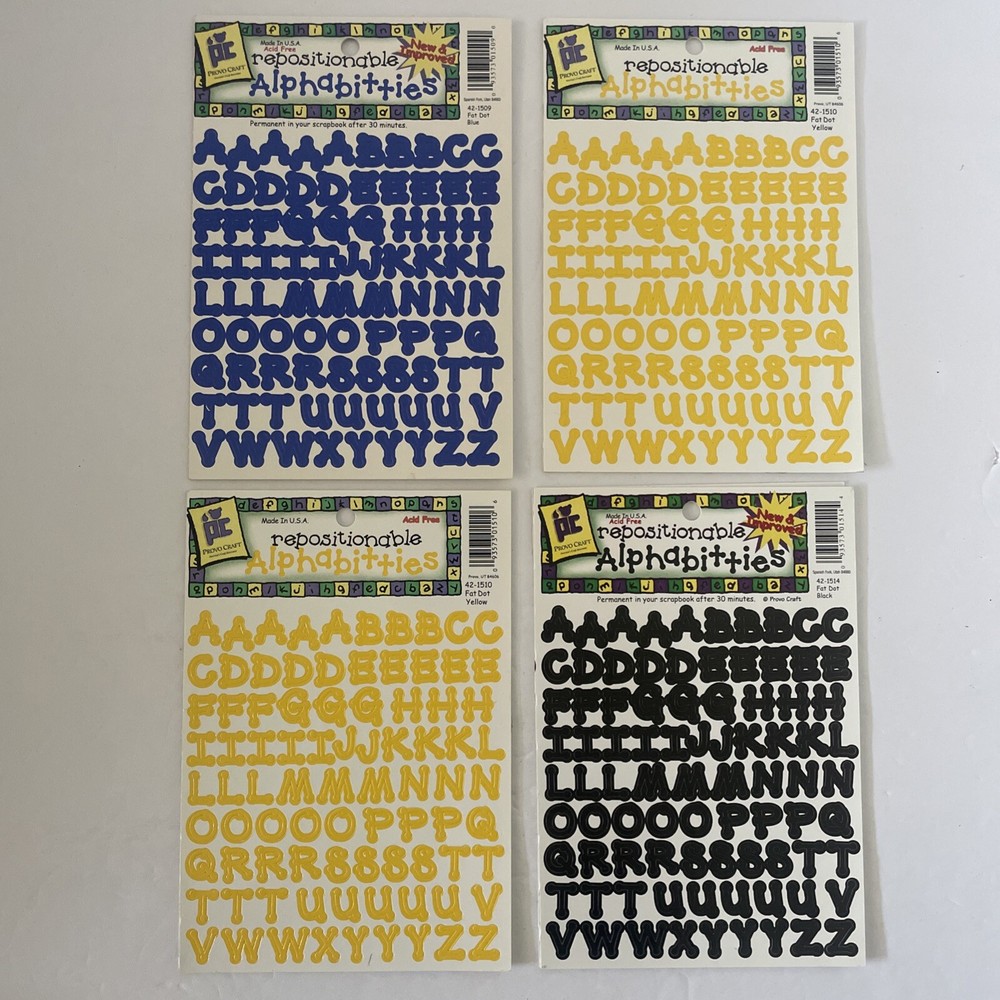 Provo Craft Alphabitties Scrapbook Stickers Blue Black Yellow Lot of 4