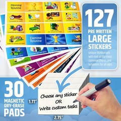 Magnetic Reward Chart for Kids, 127 Stickers, 30 Custom Chores