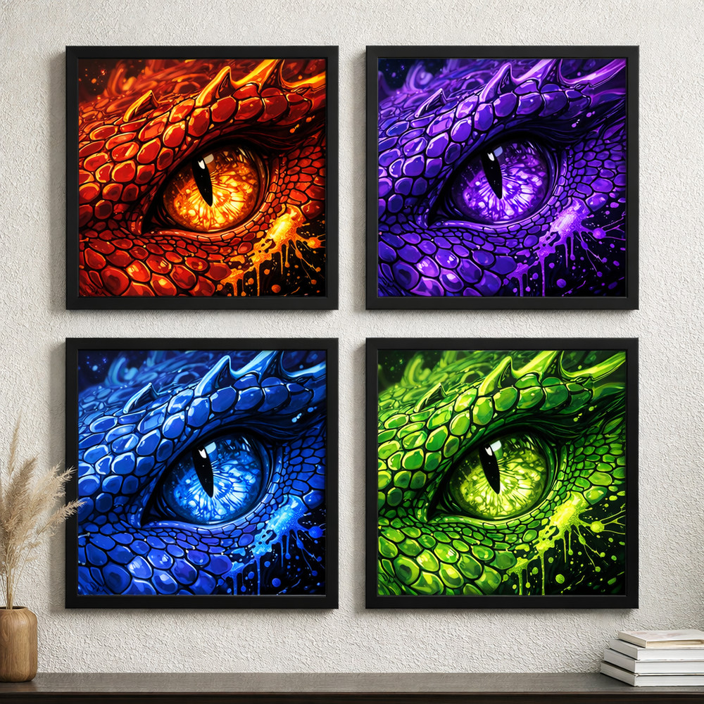 USA Veteran Made Dragon Eye Elemental Set of Four Cardstock Prints 8×8 Square