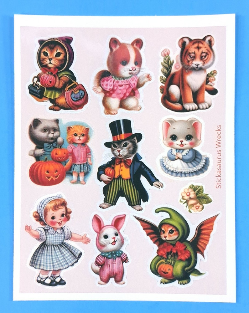 Retro Vintage Kitsch Style Animals Sticker Sheet
