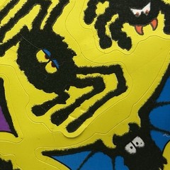 Vintage Stickers, Hallmark, Fuzzy Halloween Bats And Spiders And Cats 1982