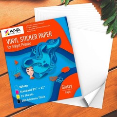 Glossy Waterproof Printable Vinyl Sticker Paper – 15 Sheets for Inkjet Printers