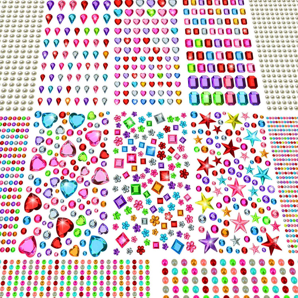 3269PCS Rhinestone Gem Stickers, 12 Sheets Self-Adhesive Glitter Jewels for Craf