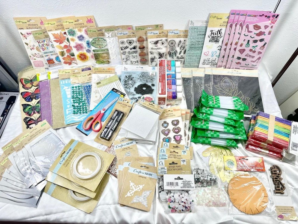 Crafter’s Square Mixed Craft Lot: Stickers, Clear Stamps, Die, Googly Eyes
