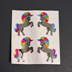 Vintage 1986 Sandylion foil shiny Unicorn Stickers Rearing Rainbow Mylar Mod