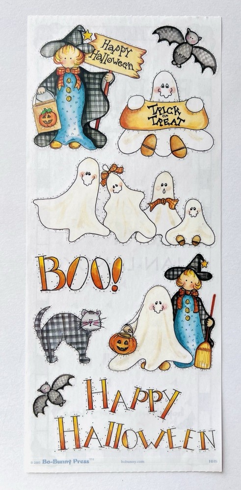 2000 Bo-Bunny Press Halloween BOO Stickers 5.0×12 inches Ghosts Witch Cats Bats