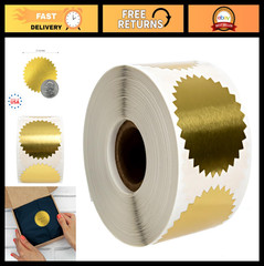 Shiny Gold Starburst Seal Stickers – 500 Blank 2″ Sun Shape Embossing Labels