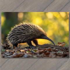 STICKER Echidna Spikes Forest Floor Autumn Leaves Long Beak Cute Animal Wildli