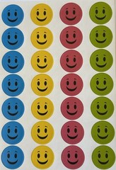 SMILEY FACE Stickers(28pcs) Happy•Children•Kids•Circles •Blue•Yellow•Green•Pink•