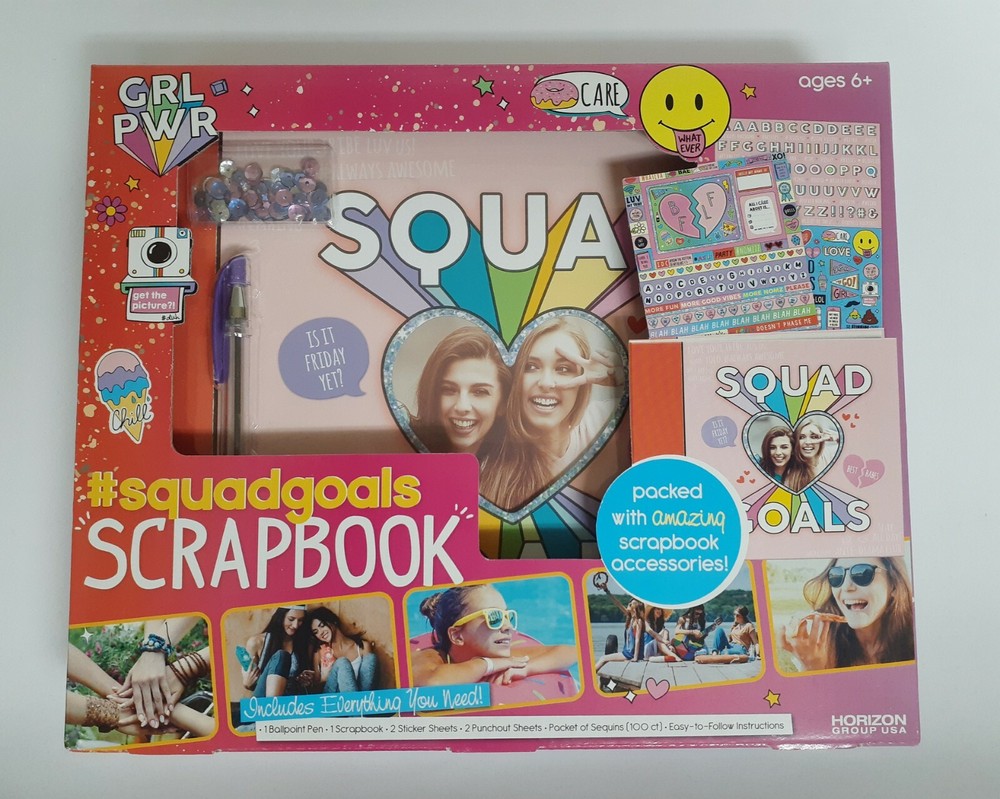 GIRL’S SCRAPBOOK KIT WITH ACCESSORIES! SQUAD GOALS, GIRL POWER FOR AGS 6+ NEW!