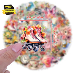 55Pcs Vintage Watercolor Floral Stickers,Pet Transparent Flowers Sticker Waterpr