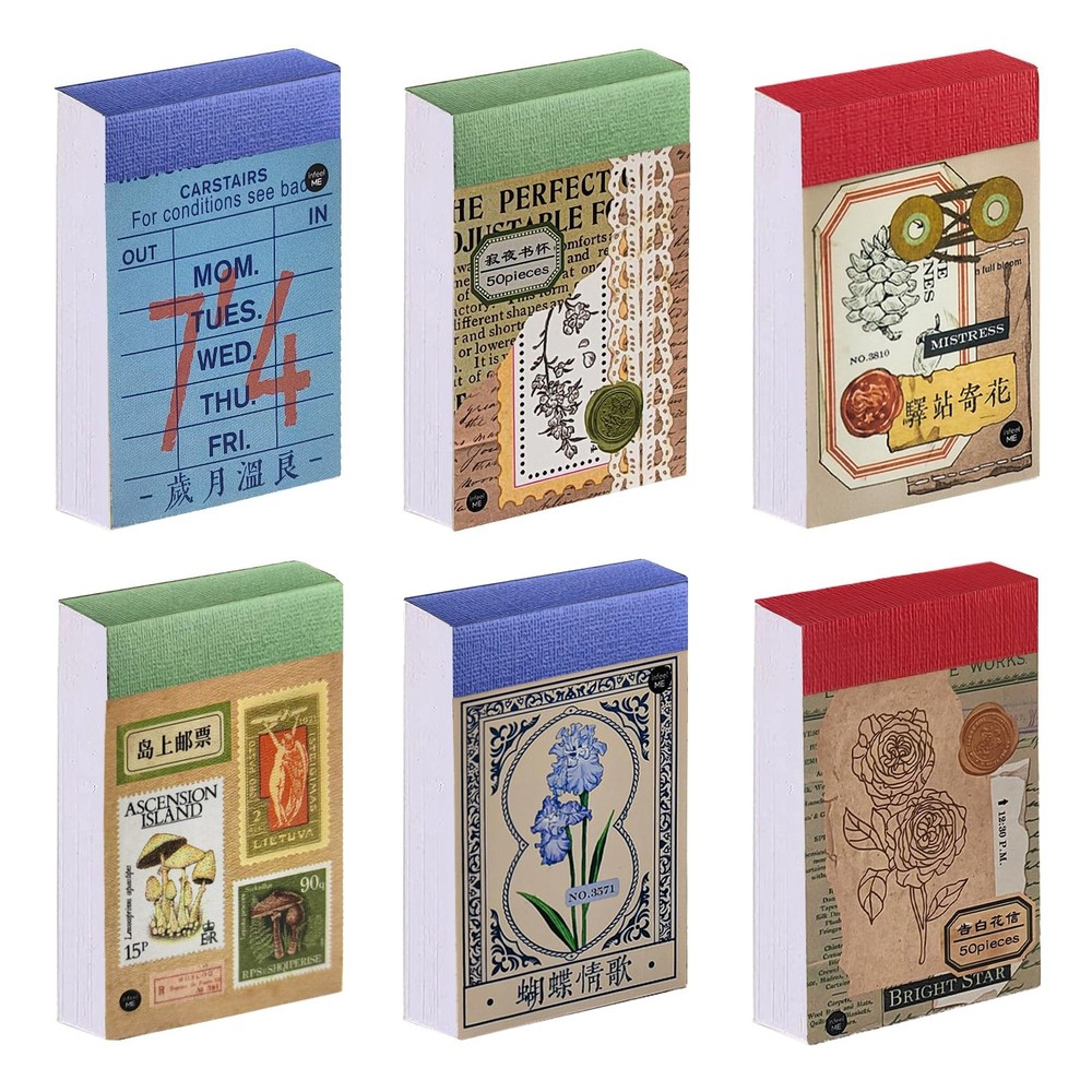 PRSTINCOL 6 Sets 300 Pcs Washi Stickers Small, Vintage Book