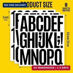 9 Sheet Large Letter Stickers – 3 Inch Black Vinyl Self Adhesive Alphabet Number