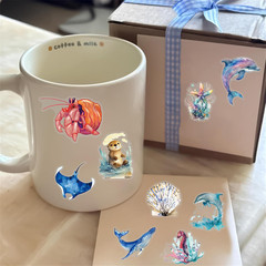 50PCS Marine Animal Stickers PET Transparent Stickers Starfish,Jellyfish,Sea Tur
