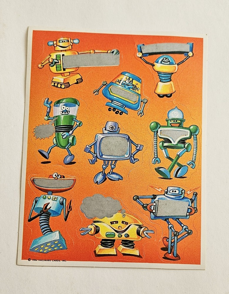 Vtg 80s Hallmark Scratch-Off Stickers Robots Sheet 1984