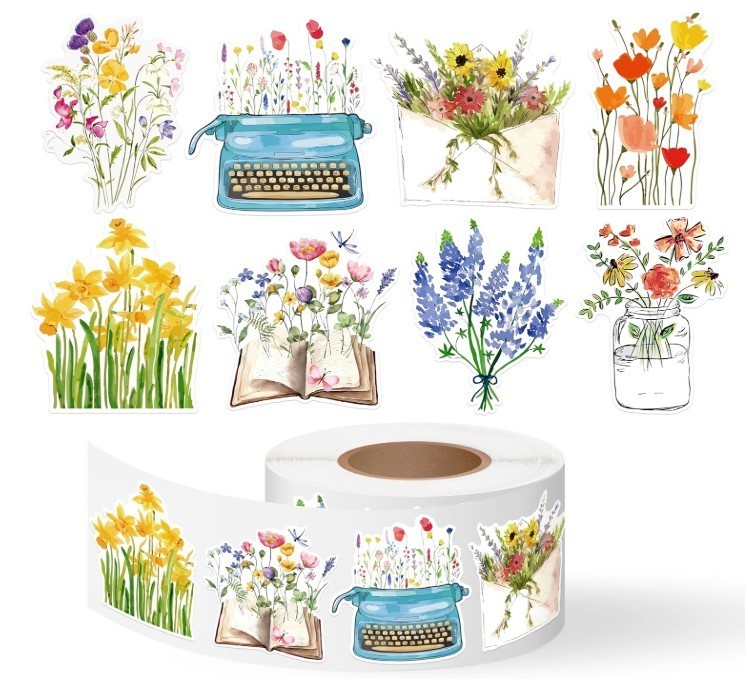 500Pcs Wildflower Stickers Roll Spring Floral Paper Decals Summer Flower Bouquet