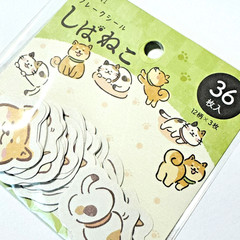 Shiba Inu & Cat Flake Sticker 36pcs Kawaii Japanese Dog Cat Seal