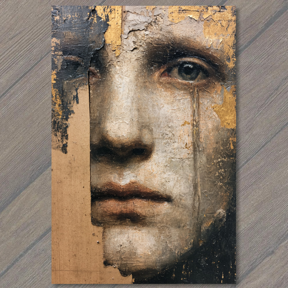 STICKER Weathered Face Abstract Cracked Paint Portrait Mystery