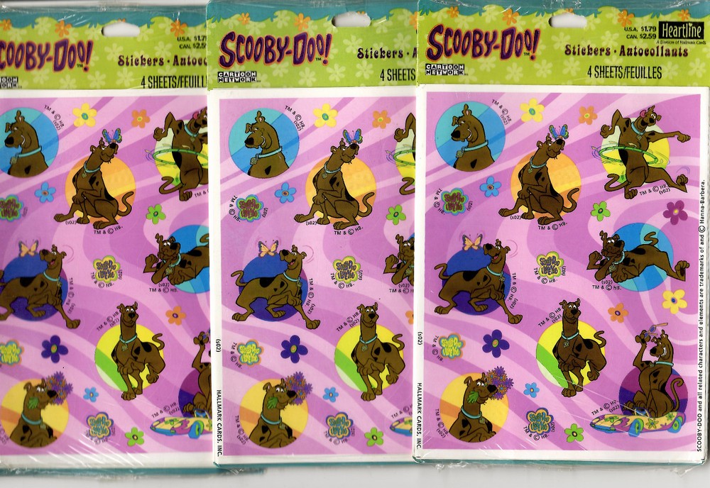 Lot of 3 SCOOBY DOO™ Sticker Packs Hallmark Heartline ⒸHanna-Barbera Sealed NOS