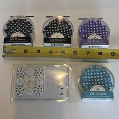 Lot Fabric Silk Flowers Black Teal Lilac Polka Dot & Buttons Pack Crafting NEW