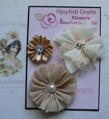 CHAMPAGNE CREAM 3 Flower Mix Satin Organza Lace HANDMADE 35, 65 & 70mm NJC HM1-4
