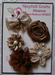 LATTE BROWN 4 Flower + Butterfly Organza & Satin 30-55mm Handmade NJC HMI-1
