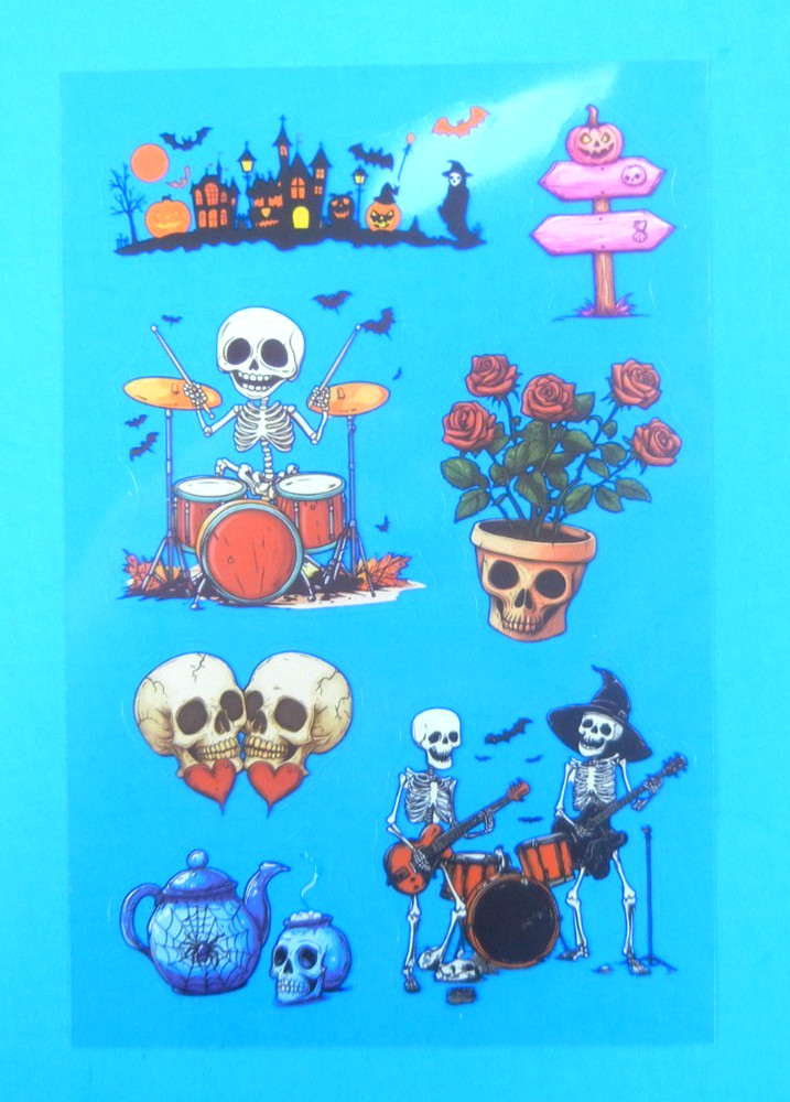 Halloween Clear Decal Sticker Sheet Style 16 Musical Skeletons
