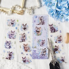 4 Sheets Flowers Cats PET Stickers Journaling Planner Card Scrapbooking Collage