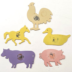 Colorful Patterned Metal Die Cut Farm Animals Decor Cow Pig Rooster Duck Horse