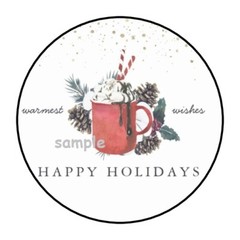 30 HAPPY HOLIDAYS HOT COCOA ENVELOPE SEALS LABELS STICKERS 1.5″ ROUND PINE CONES
